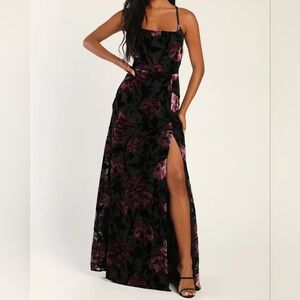Lulu's Romance Hour Black Floral Burnout Velvet Sleeveless Maxi Dress